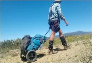 On wheels, with daypack